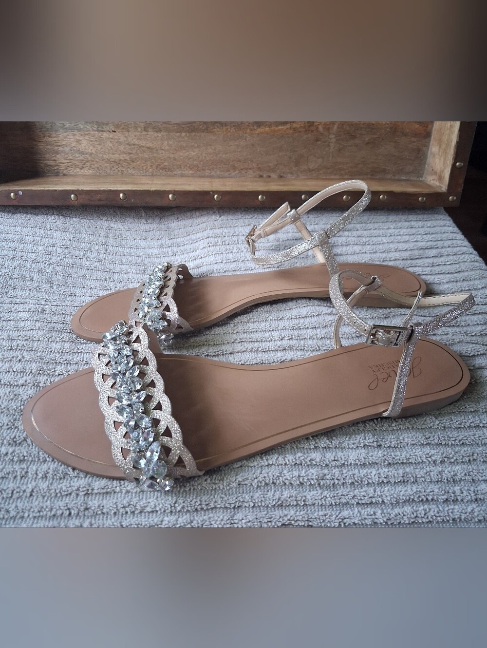 Jewel Badgley Mischka Rhinestone Embellished Ankle-Strap Sandals Womens 9.5